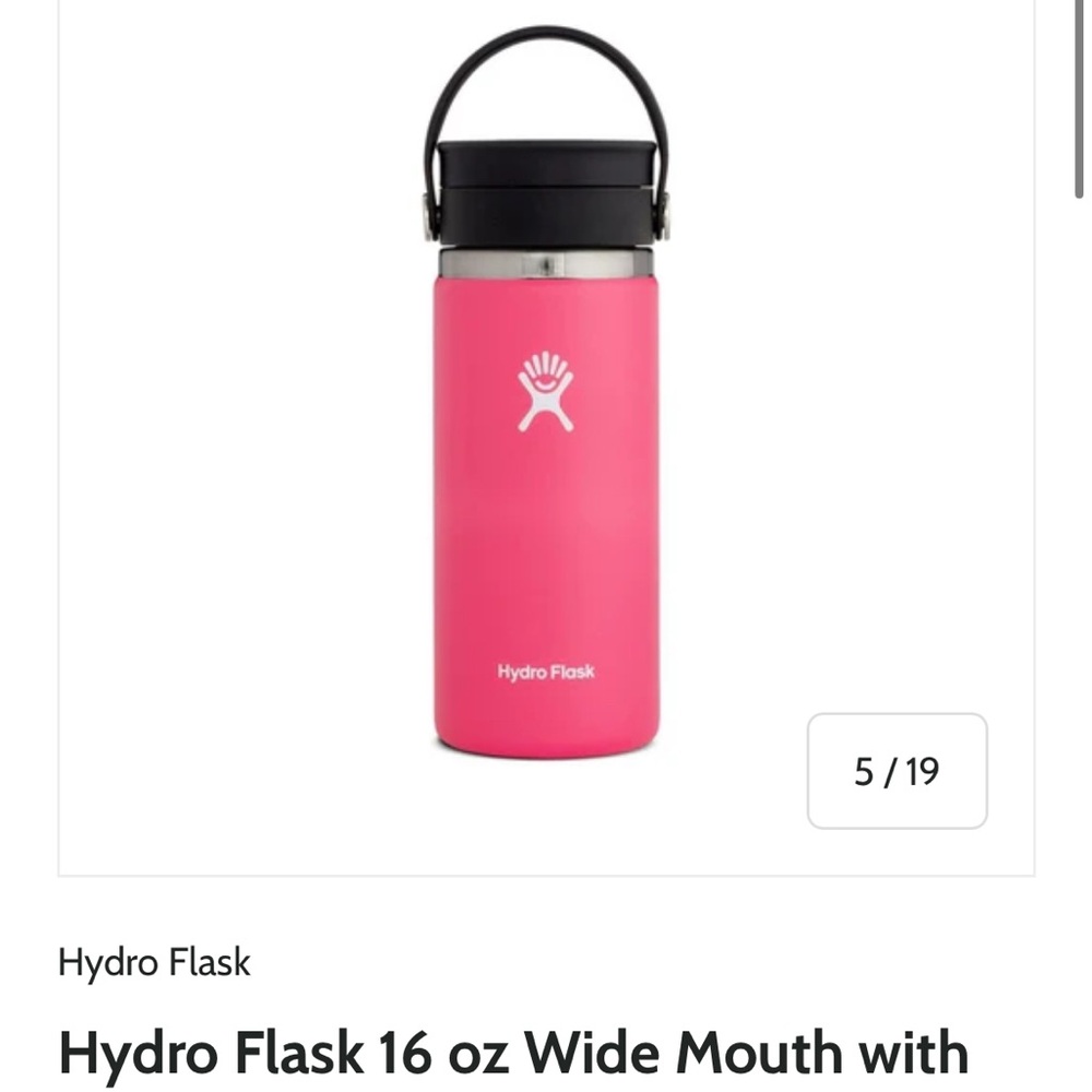 Hydro Flask Pink Wide Mouth with Black Lid Coffee Thermos